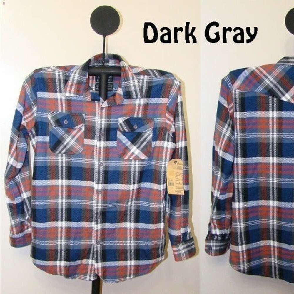 Bailey's Point Men's Plaid Button Front Long Sleeve Flannel 2 Pocket Shirt Gray